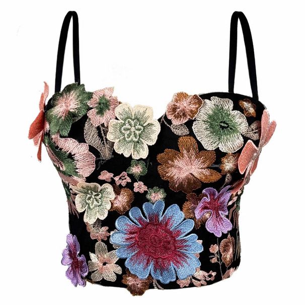 Women's Clothing Retro Embroidered Flower Tube Top High End Camisole With Chest Pads Breathable Versatile Herringbone Bra_ecoleips.com