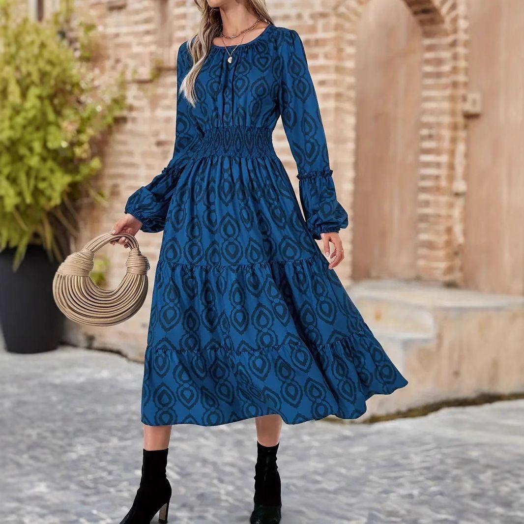 Elegant Floral Print Long Sleeve Dress - Casual & Chic Women's Dress For Everyday Wear_ecoleips.com