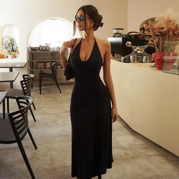Women's Sexy Low Cut U Neck Halter Neck Tie Backless Dress European American Style Summer New Fashion Clothing_ecoleips.com