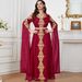 Modest Evening Dress/Formal Dress Women Dubai Abaya Dress - Long Sleeve Embroidered Muslim Gown With Color Blocking, Red/Yellow/Light Blue_ecoleips.com