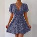 independent Site Cross-border E-commerce European And American Lace-up Waist Short-sleeve V-neck Women's Dress_ecoleips.com