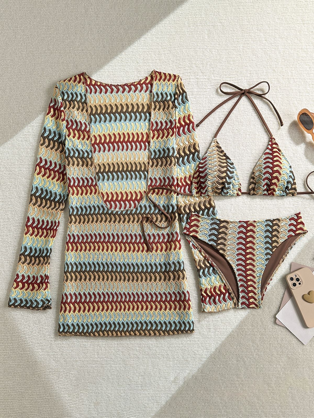 Women's Knitted Three Piece Swimsuit Sexy Hollowed Out Bikini Fashion Swimwear For Beach Vacations_ecoleips.com