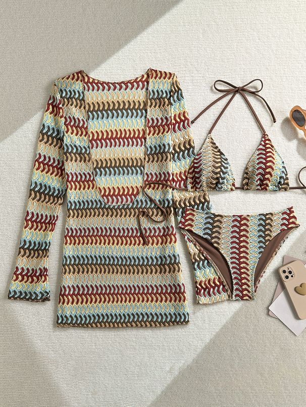 Women's Knitted Three Piece Swimsuit Sexy Hollowed Out Bikini Fashion Swimwear For Beach Vacations_ecoleips.com
