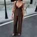 Women's Sexy Resort Style Deep V Suspender Wide Leg Pants Set Spring Summer European American Fashion_ecoleips.com