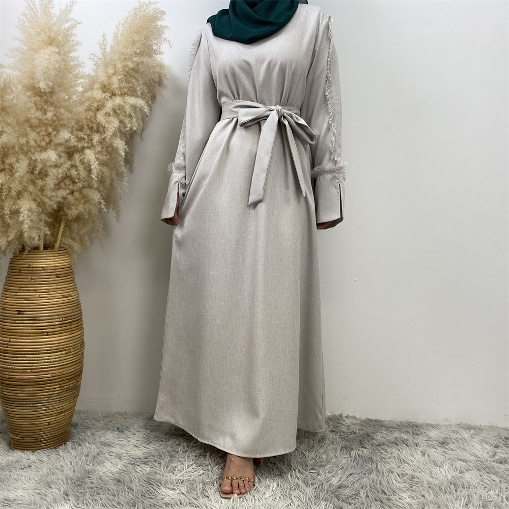 Modest Abaya Dress/Muslim Dress Women Elegant Tassel Sleeve Full Skirted Dress For Women Stylish Versatile Muslim Fashion Dress_ecoleips.com