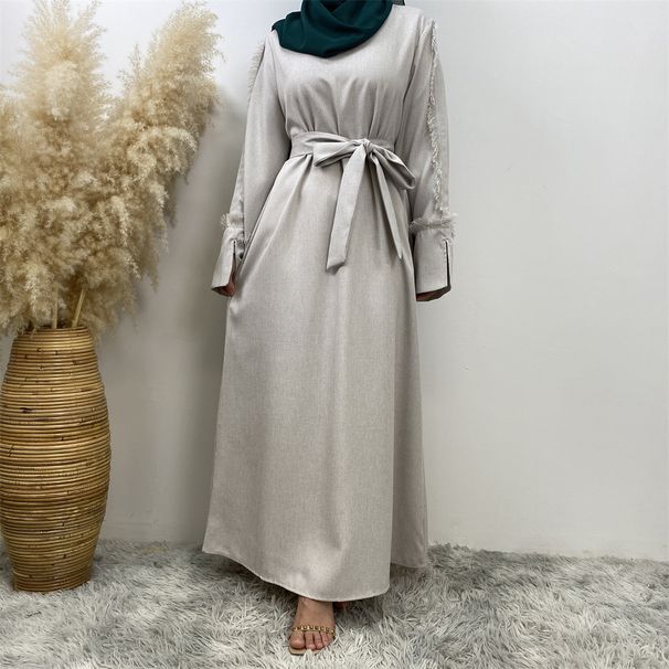 Modest Abaya Dress/Muslim Dress Women Elegant Tassel Sleeve Full Skirted Dress For Women Stylish Versatile Muslim Fashion Dress_ecoleips.com