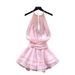Halter Neck Beaded Slip Dress Pure Alluring Waist Cinching Ruffled Chiffon Mini Summer Casual Fairy Like Vacation Goddess Temperament_ecoleips.com