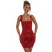 Women's Clothing Fashion Trend Hot Diamond Solid Color Sling Women Winter New Sexy Backless Sleeveless Generous Waist Dress_ecoleips.com