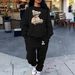 Women's Fleece Lined Sweatshirt Set American Style Two Piece Set Crew Neck Casual Printed Sweatshirt_ecoleips.com
