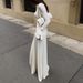 Women's Clothing Satin Fishtail Maxi Dress V Neck Bell Sleeve Lace Trimmed Style Spring Summer For Formal & Casual_ecoleips.com