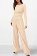 Women's Casual Suit Asymmetrical Long Sleeve T-Shirt Wide Leg Pants Sportswear_ecoleips.com