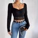 Women's Clothing Lace Pleated Square Collar Bottoming Long Sleeved T Shirt Female_ecoleips.com