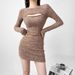 "Sleek Long-Sleeve Bodycon Dress With Chest Zipper – Sexy & Stylish Mini Dress For Women (Pink/Black/Brown/Violet/Gray, S-L)"_ecoleips.com