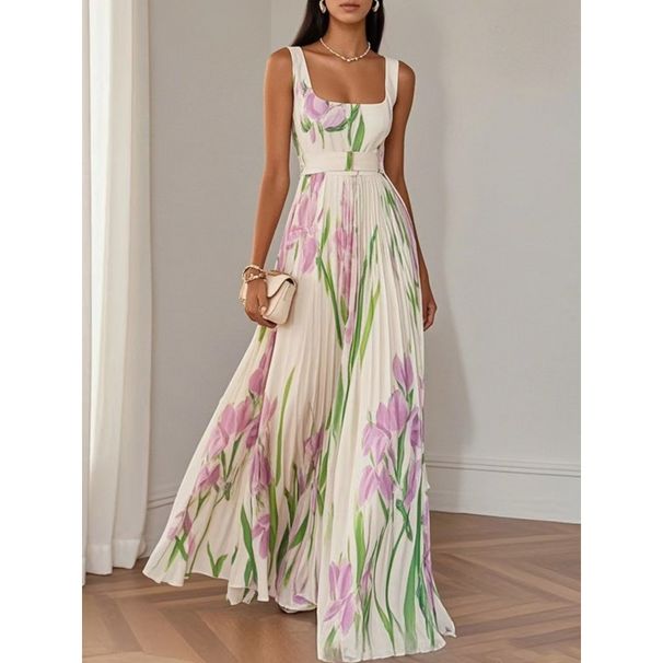 Women's Floral Suspender Dress European American Style Casual Comfortable Pleated Long Skirt for Vacation Fashion_ecoleips.com