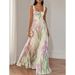 Women's Floral Suspender Dress European American Style Casual Comfortable Pleated Long Skirt for Vacation Fashion_ecoleips.com