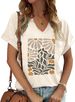 PUCKOLITY Vintage Flowers V Neck Shirt For Women Boho Floral Wildflowers Graphic Tee Casual Cottagecore Summer T Shirt_ecoleips.com