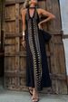 Women's Clothing Printing V Neck Backless Halter Neck Lace Up Sexy Long Skirt_ecoleips.com