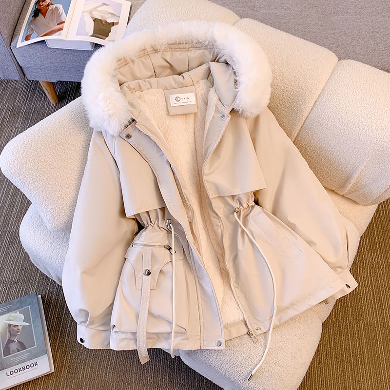 Women's Clothing Winter Cotton Clothes Women's New Fashion Waist Cotton Padded Jacket Short Style Plus Velvet Thickened Parka Quilted Jacket_ecoleips.com