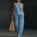 Women's Clothing New Arrival Halter Neck Sleeveless Trouser Set Casual High End Summer Style V Neck_ecoleips.com