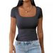 2025 Summer U-neck T-shirt New Style Simple, Casual, Versatile, Fashionable Hoodie Slim Fit Women's Short Sleeve_ecoleips.com