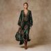 Vintage Silhouette Print Flowy Maxi Dress – Boho Green Fringe Dress With Bell Sleeves, Polyester Retro Dress For Women (S-Xxl)_ecoleips.com