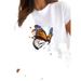 European And American Cross-border Foreign Trade Women's Floral Butterfly Round-neck Printed Short-sleeve T-shirt Top_ecoleips.com