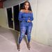 Women's Faux Denim Print Two Piece Set Autumn Winter Fashion Clothing_ecoleips.com