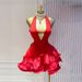 European And American Style Women's Sweet Fresh Deep V Neck Halter Backless Sleeveless Ruffle Dress Summer in Stock_ecoleips.com