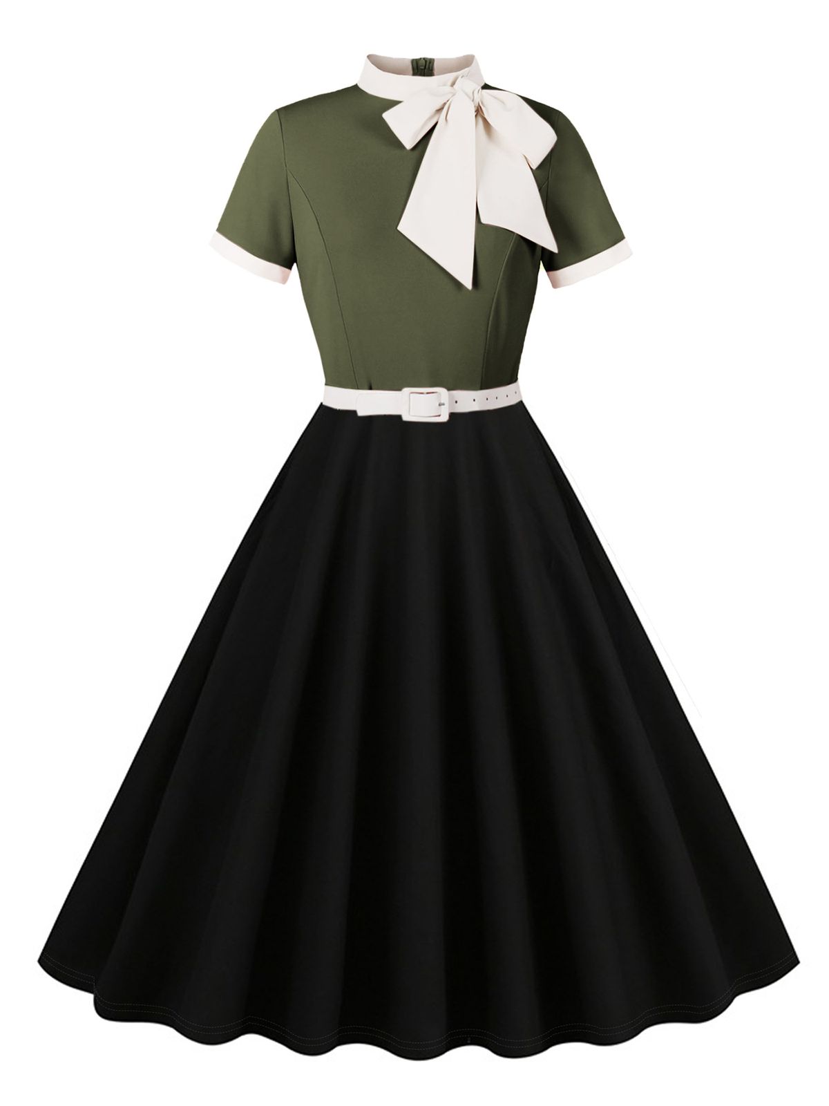 Women's Short Sleeved Dress Elegant Patchwork Bow Knot Slim Fit Style Summer New_ecoleips.com