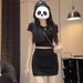 2025 Summer New Round Neck Waist-Cinching Sexy Versatile Top + French Slim Pleated Short Skirt Fashion Set For Women_ecoleips.com