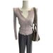 Chao Smoky Pink Sheer Thin Knitted Cardigan Gentle Style Long Sleeves Slim Fit Ruffled Trim Sun Protection Versatile Shirt_ecoleips.com