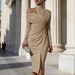 2026 European And American Cross-Border Spring New Product Solid Color Elegant Casual Off-Shoulder Slit Women's_ecoleips.com