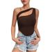 Women's Clothing New Slim Ultra Short Irregular Hem Oblique Shoulder Wrap Chest Vest Hollow Top_ecoleips.com