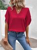2026 European And American Cross-Border Summer New Solid Color Lace V-Neck Bell Sleeve Loose Shirt Women's Top_ecoleips.com