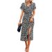 2023 European And American Women's Fashion Summer New V-neck Tie Floral Slit Dress_ecoleips.com