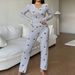 Cross-Border Autumn Winter New European And American Women's Pajamas Derong Printed Heart Pants Long Sleeve_ecoleips.com