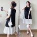 Summer New Korean Fashion Round Neck Black And White Color Block Short Sleeve Loose Maternity Dress_ecoleips.com