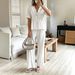 European And American Fashionable And Elegant V-neck Loose Short Sleeved Top And Wide Leg Pants_ecoleips.com