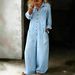 Women's Retro Wide Leg Jumpsuit Long Sleeve Denim Lapel Casual Elegant Fashion Spring/Autumn Summer Cotton Polyester_ecoleips.com