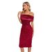 Elegant Off-Shoulder Bodycon Dress With 3D Floral – Slim Fit, Sexy Formal Dress For Women, Clubwear, Evening Gown (Red, XS/S/M/L)_ecoleips.com