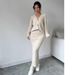 Women's 2-Piece Casual Long Sleeve Sweater & Skirt Set - Soft V-Neck Knit Cardigan & Flowy Skirt Combo,Solid Color Outfit (S/M/L)_ecoleips.com
