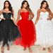 Women's Clothing Fashion Solid Color Hot Diamond Tube Top Fluffy Mesh Dress Women's Clothing_ecoleips.com