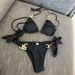 Women's New Sexy Two-Piece Swimsuit With Metal Ring Straps Solid Color Beach Bikini_ecoleips.com
