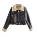 Trendy Cropped Faux Shearling Jacket For Women - Winter Brown Biker Style Coat With Notched Collar (XS/S/M/L/XL) - Edgy & Warm_ecoleips.com