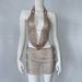 Sexy Hot Girl Strap Half Skirt Two-Piece Set Fishnet Rhinestone Music Festival Outfit Halter Top For Women_ecoleips.com