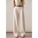 Suitable For All Seasons Si BC Style Linen Tencel Cotton Wide-Leg Casual For Women Old Money Loose Feel Waistband Wide Edge Straight Long_ecoleips.com