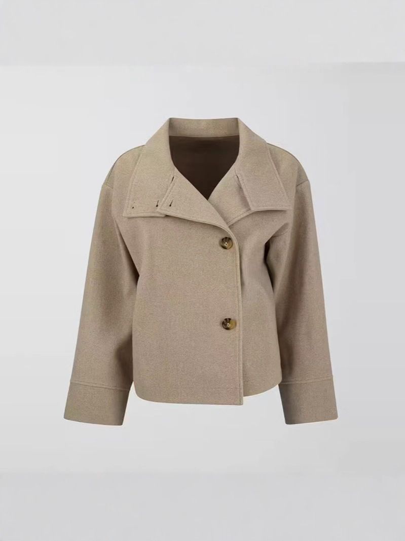 Women's Elegant Stand Collar Button Long Sleeve Woolen Coat Autumn/Winter New Clothing_ecoleips.com