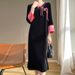 Elegant Chinese-style Niche Gold Velvet Dress, 2024 Spring New Vintage Cheongsam Midi Dress_ecoleips.com