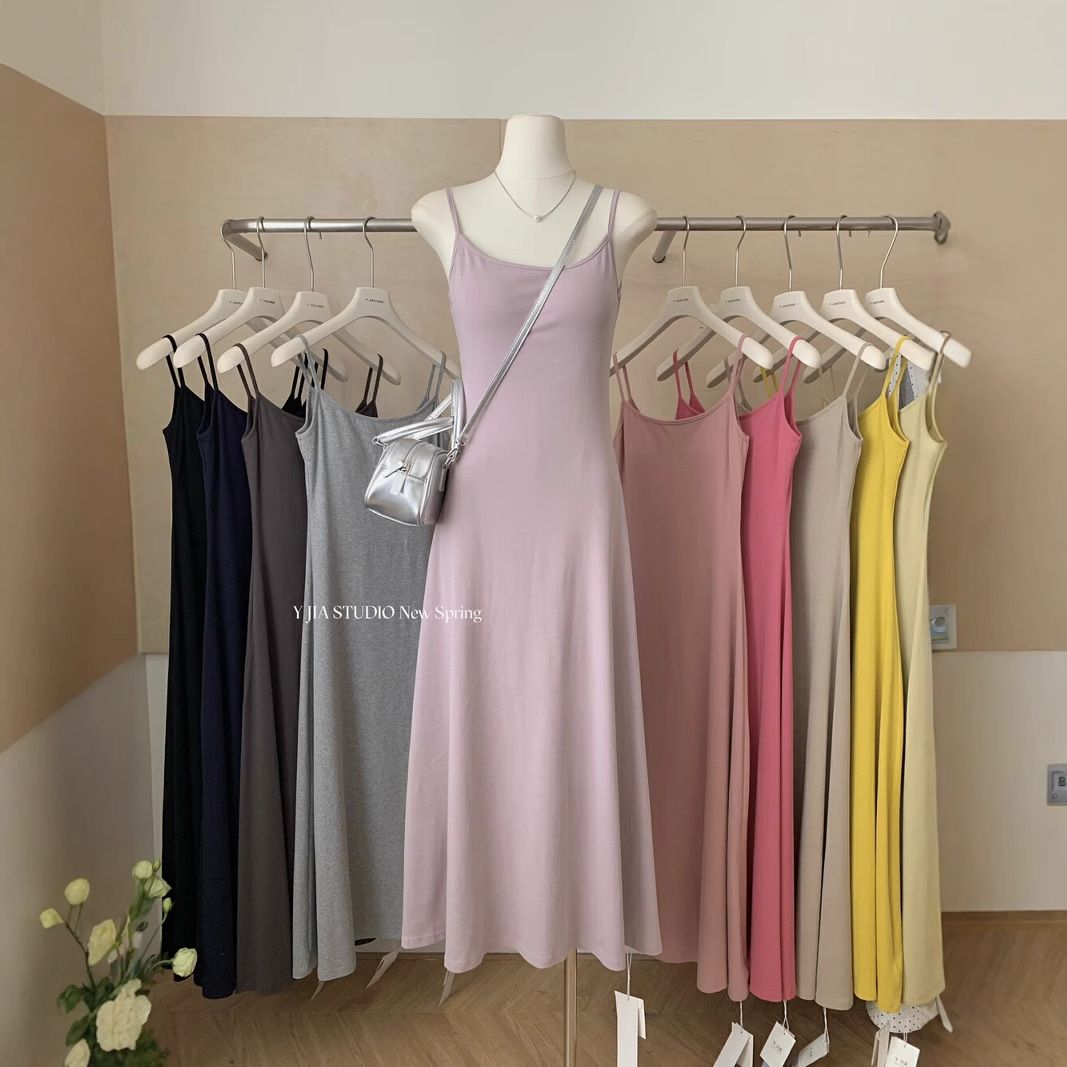 Y. JIA Spicy Girl Comes With A Chest Cushion To Slim Down Make Her Look Slimmer. Versatile Suspender Dress For Women's_ecoleips.com