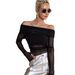 Women's Slim Fit off Shoulder Top Solid Color European American Style Fashion Mesh Long Sleeved Autumn Winter New Cross Border_ecoleips.com
